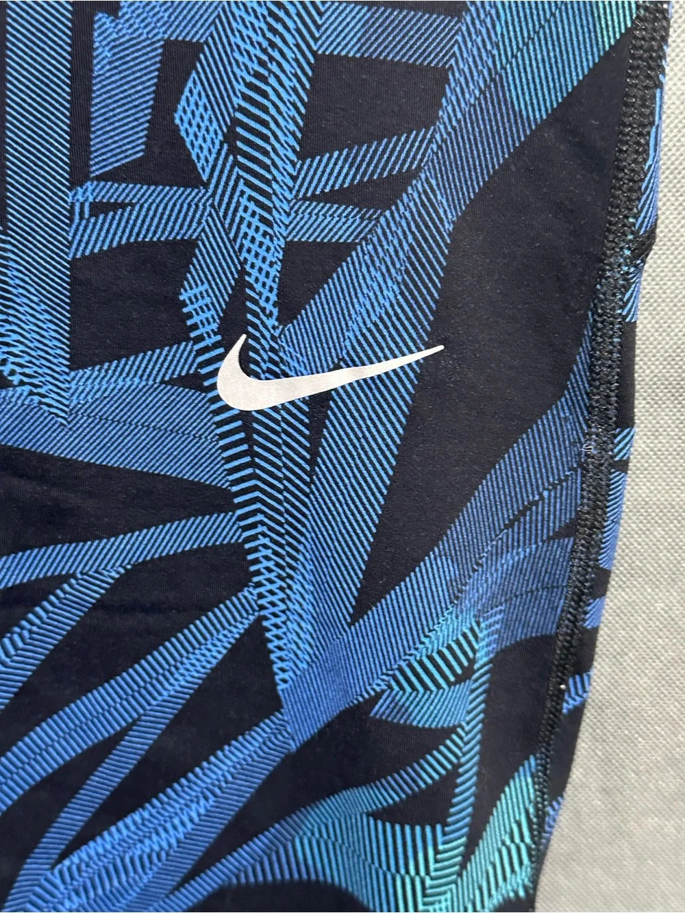 Nike Epic Lux Dri-Fit Crop Running Leggings Blue Geometric Print Pocket Size L